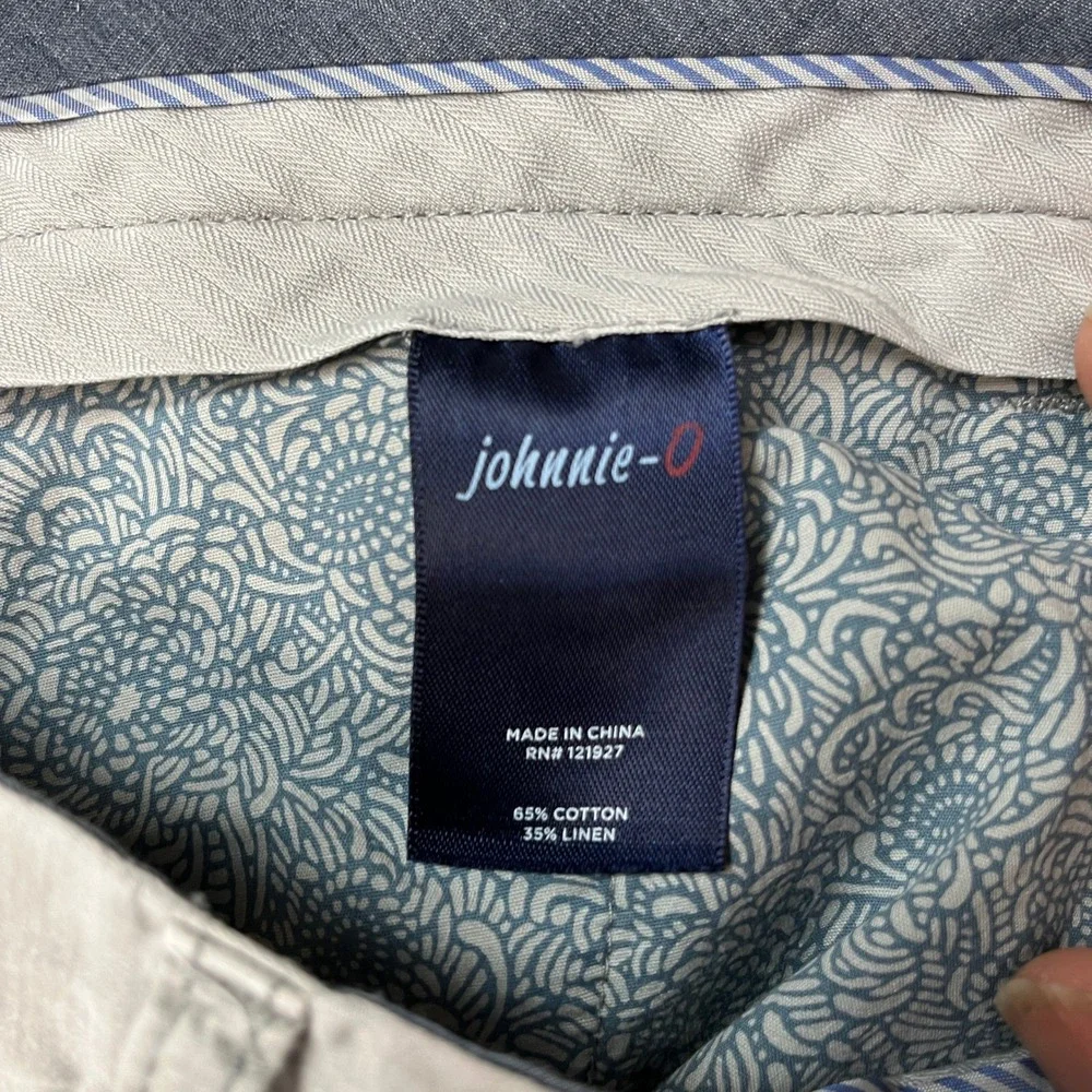 Johnnie-O Shorts Mens 33 7 Inseam Light Gray Linen Blend Flat Front 5 Pocket EUC